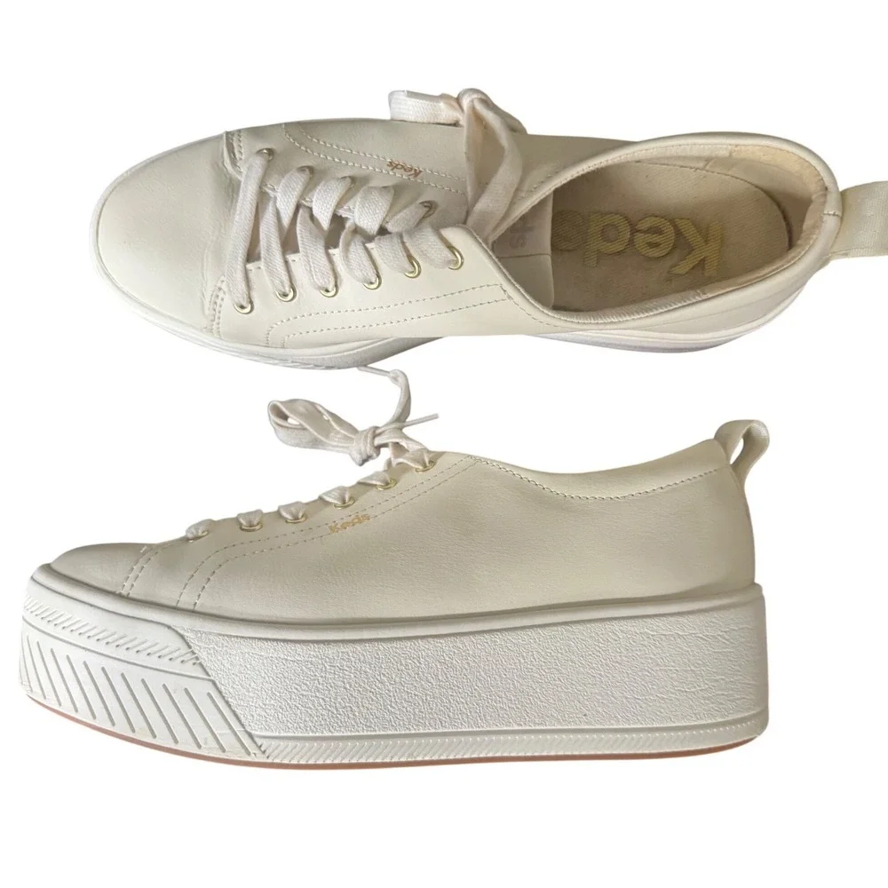 Keds Sklyers Light Cream Leather‎ Platform Heel Sneakers Size 9.5